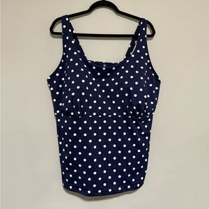 Lands End Navy Polka Dot Square Neck Tankini Top Size 22W G